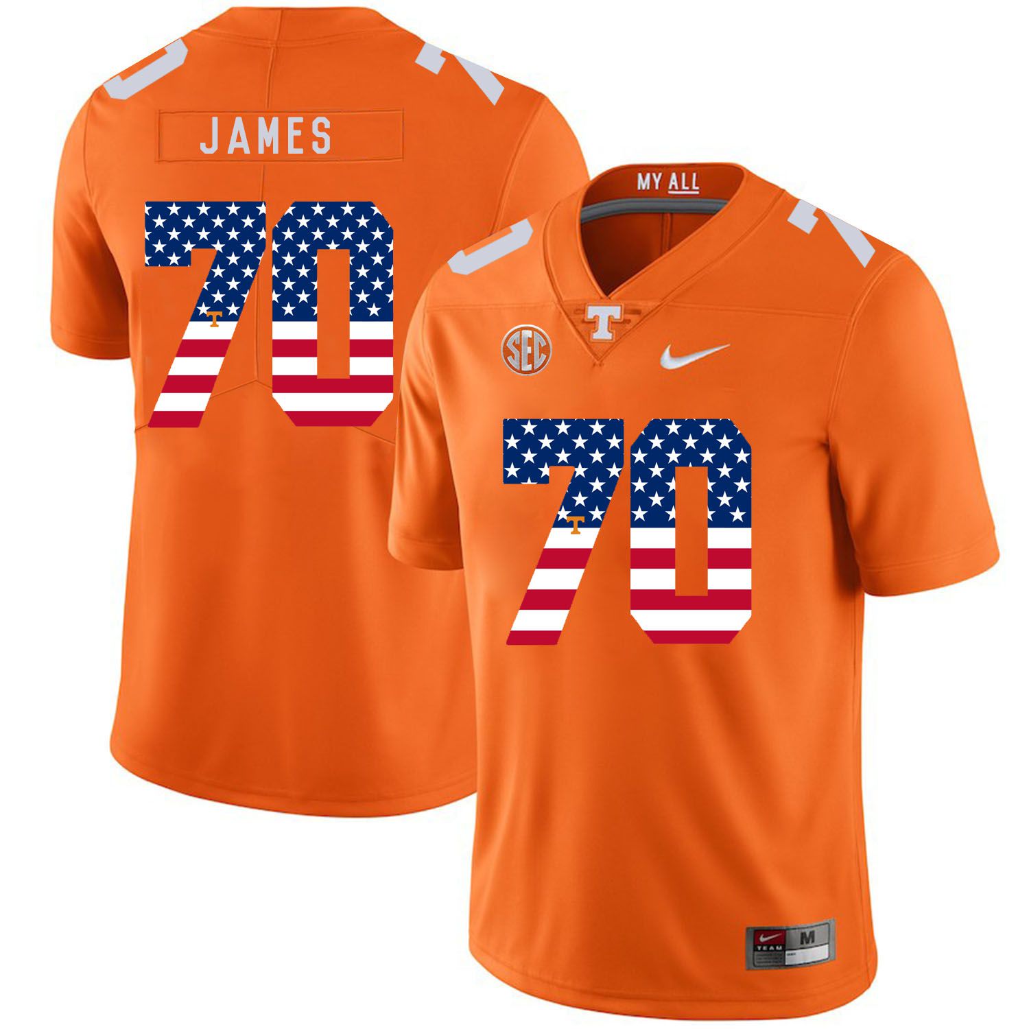 Men Tennessee Volunteers #70 James Orange Flag Customized NCAA Jerseys